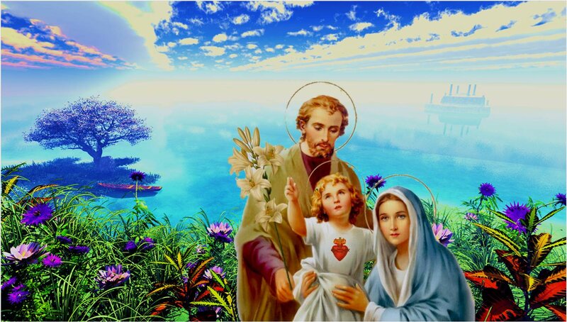 Holy Family in Garden — Blue