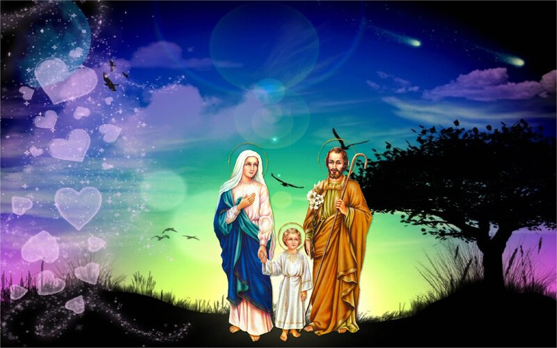 Holy Family in Landscape — Blue, Serene