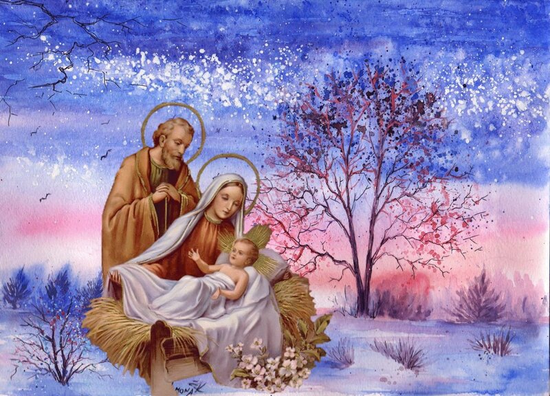 Holy Family in Manger — Blue