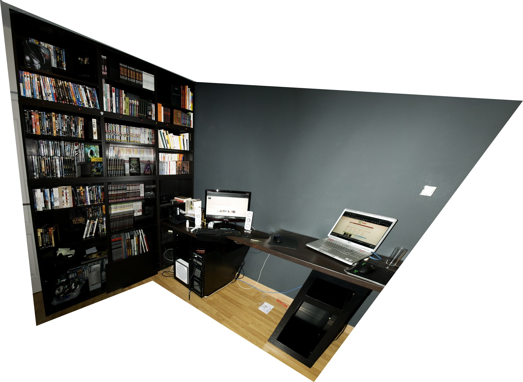 home office with bookshelf