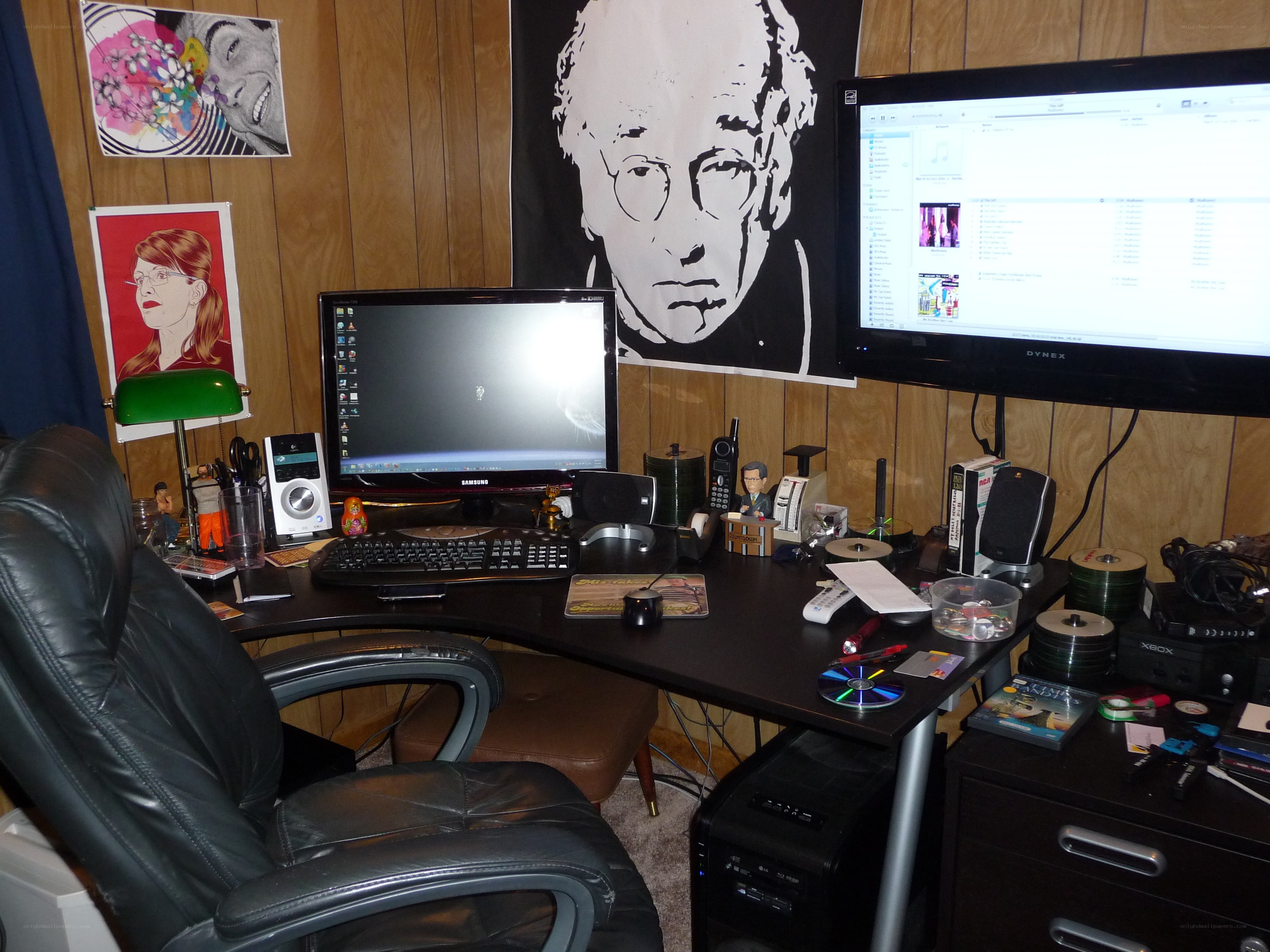 home office with dual monitors
