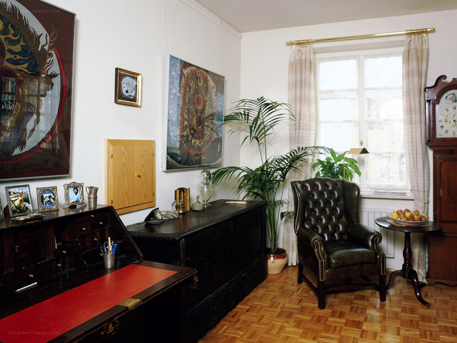 Home office with leather chair