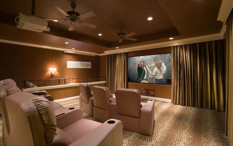 Home Theater Room — Brown, Luxurious, Photograph, Recliner Seats