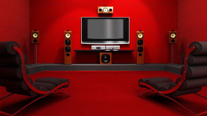Home Theater Room — Red, Modern, 3d Render, Television