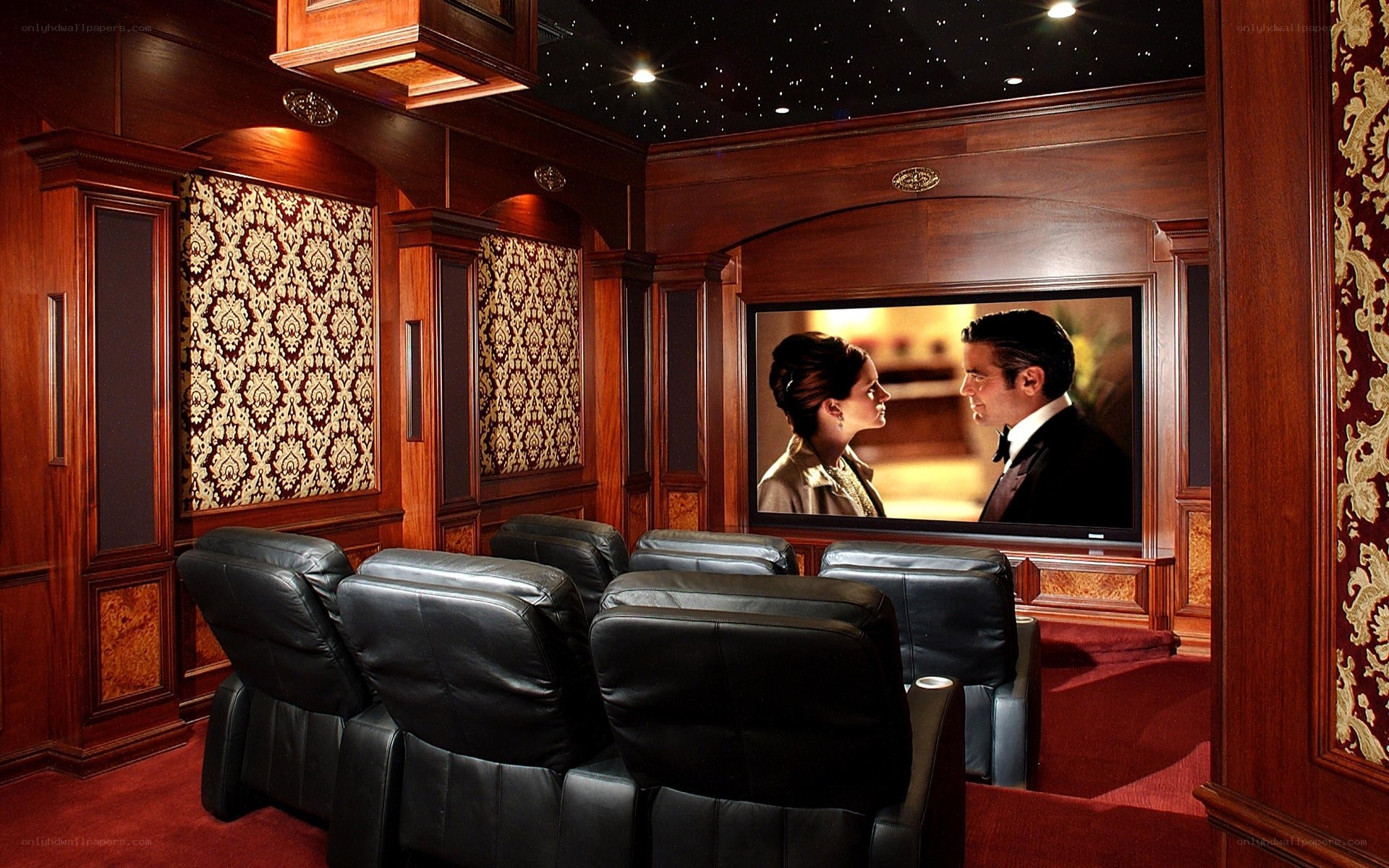home theater room with leather seats