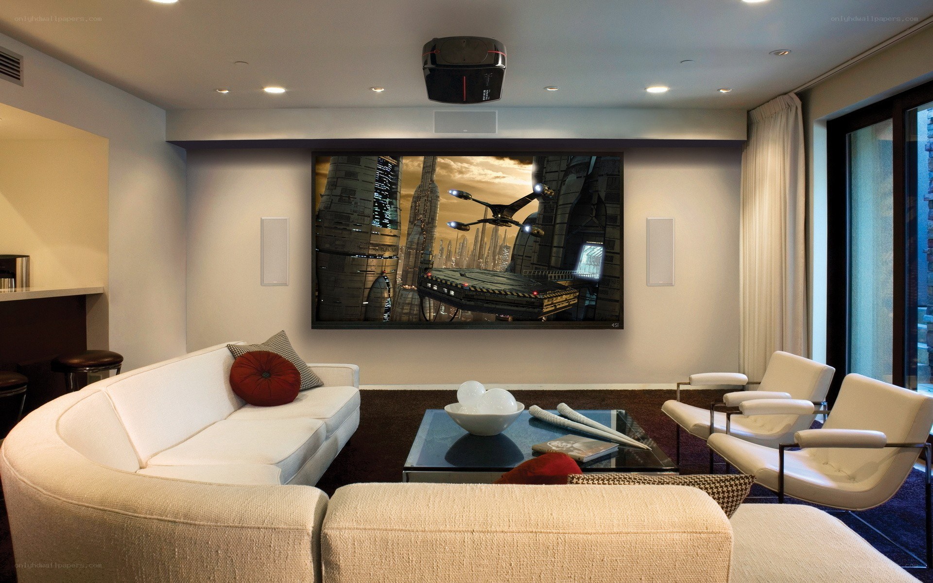 Home theater room with projector