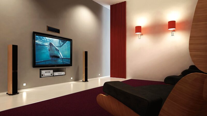 Home theater room with shark display