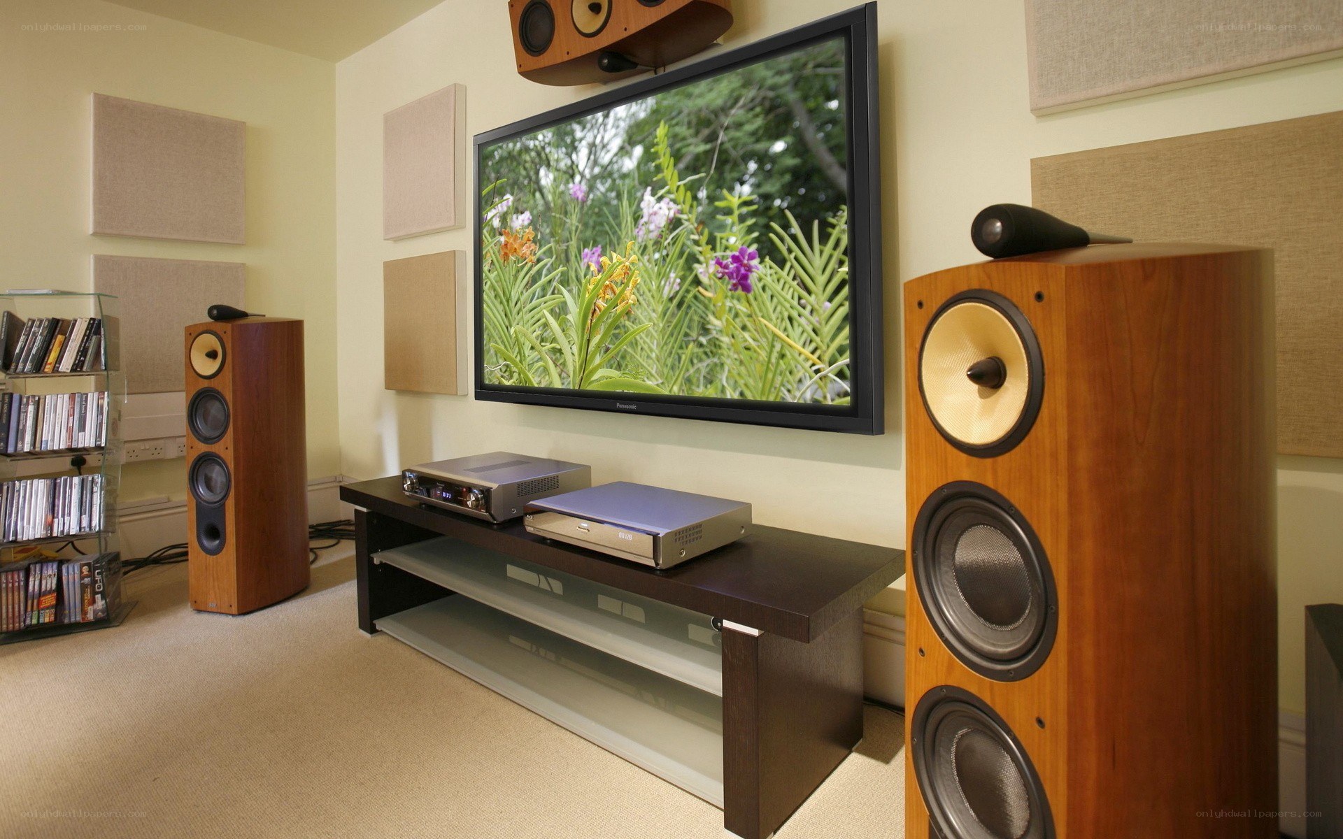 Home theater room with speakers