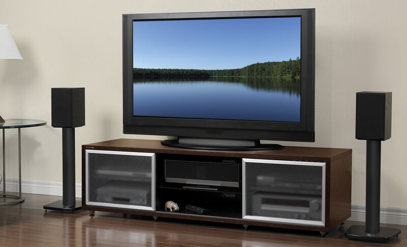 Home theater setup with TV and speakers