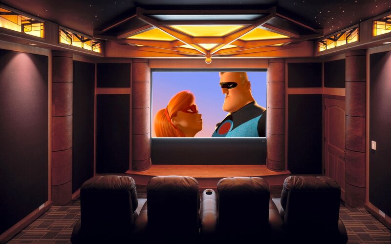 Home theater with animated movie