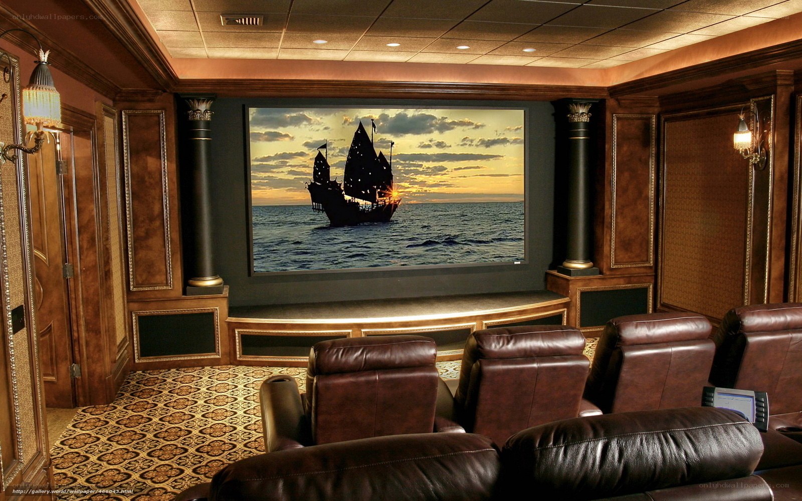 Home theater with pirate ship screen