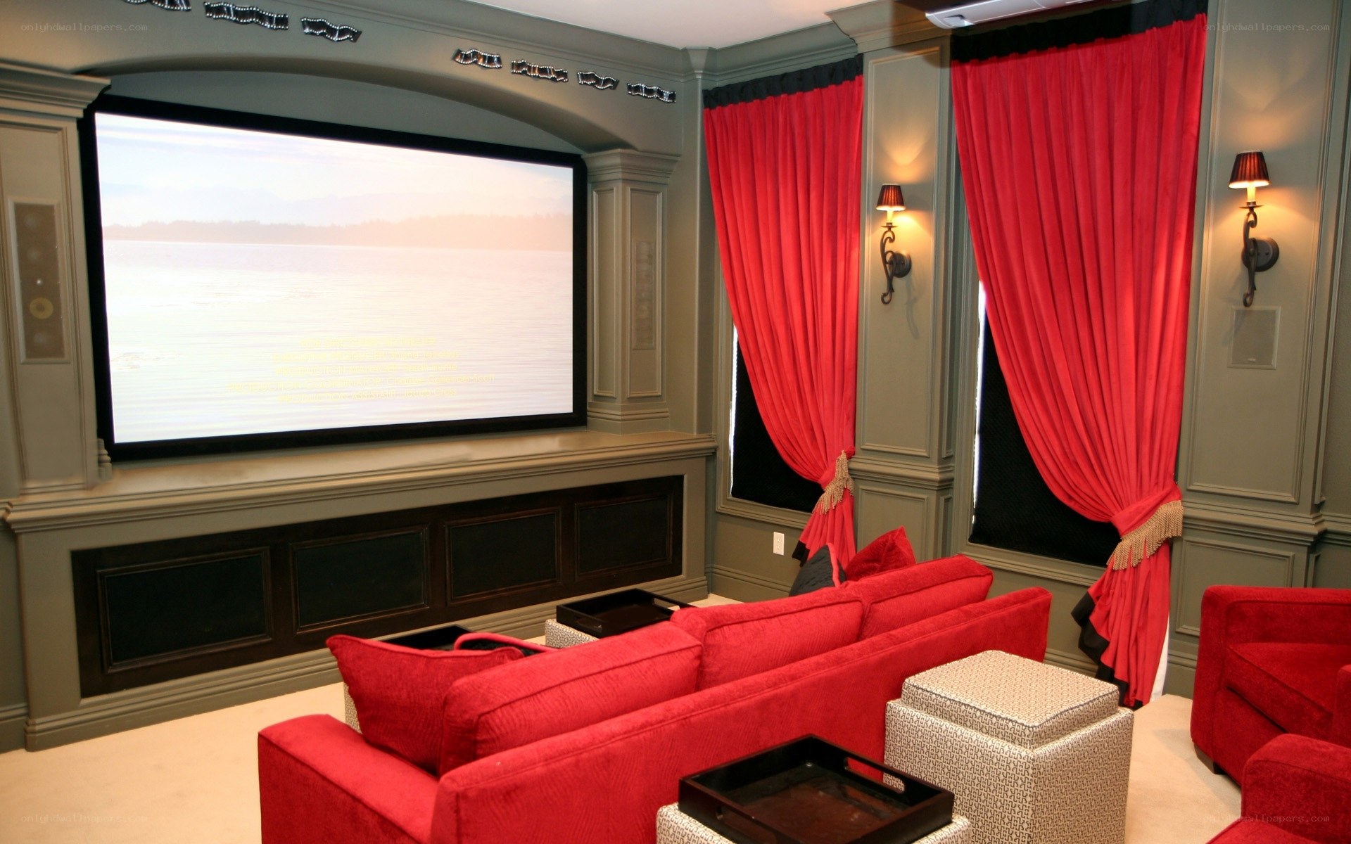 Home theater with red seating