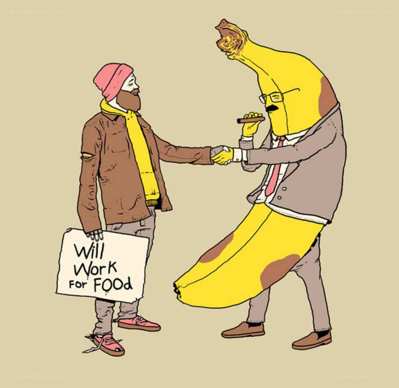 Homeless man and banana man