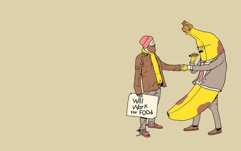 Homeless man and banana person