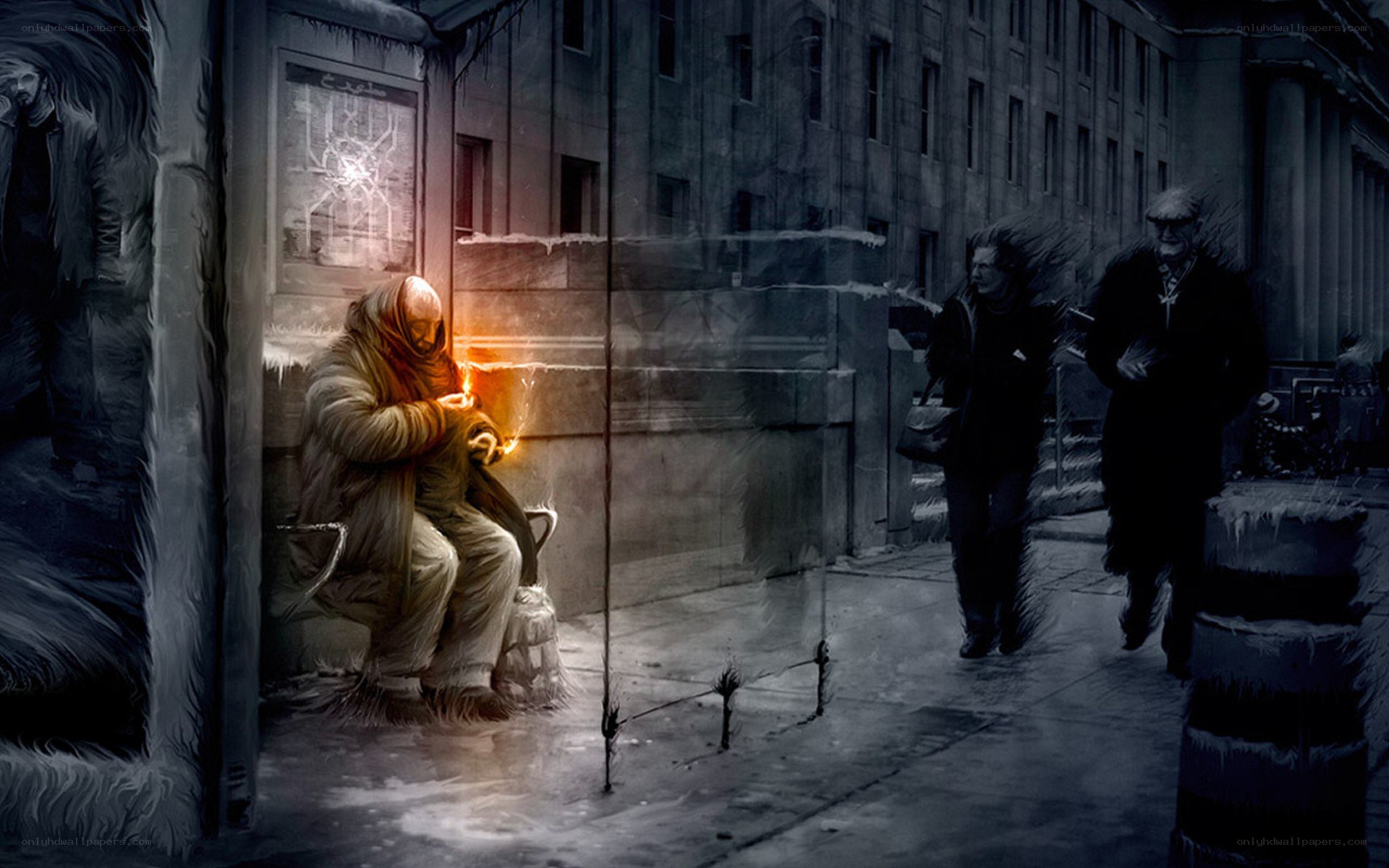 Homeless man in winter