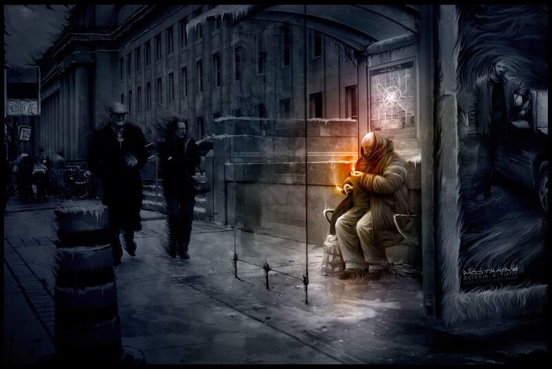 Homeless man in winter