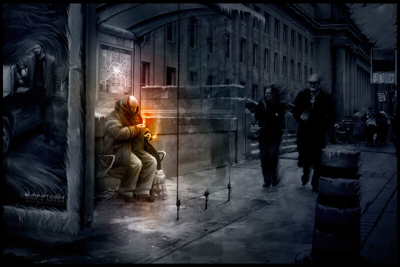 Homeless man in winter