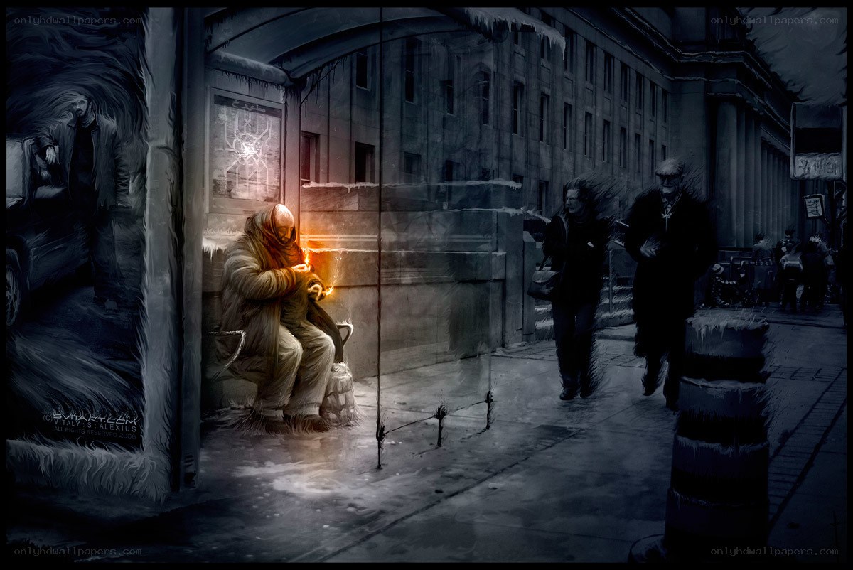 Homeless man in winter