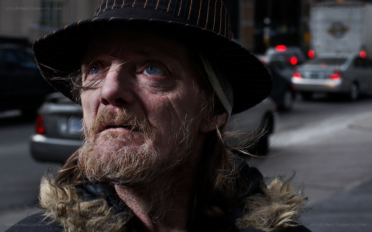 Homeless man on city street