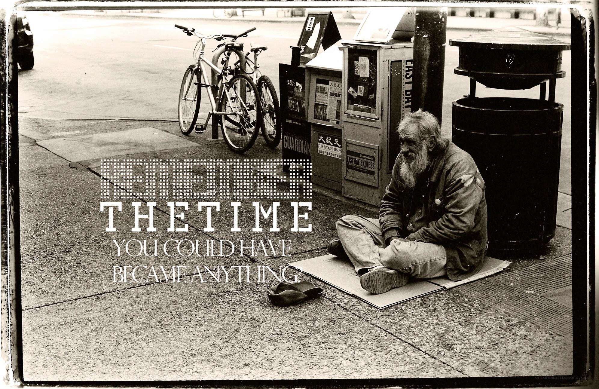Homeless man on sidewalk