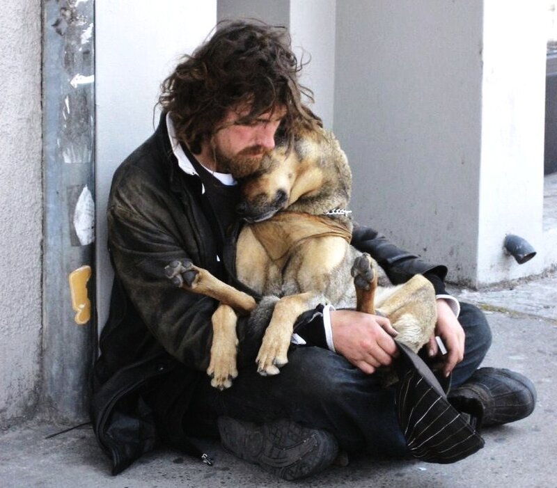 Homeless man with dog