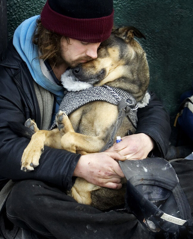 Homeless man with dog