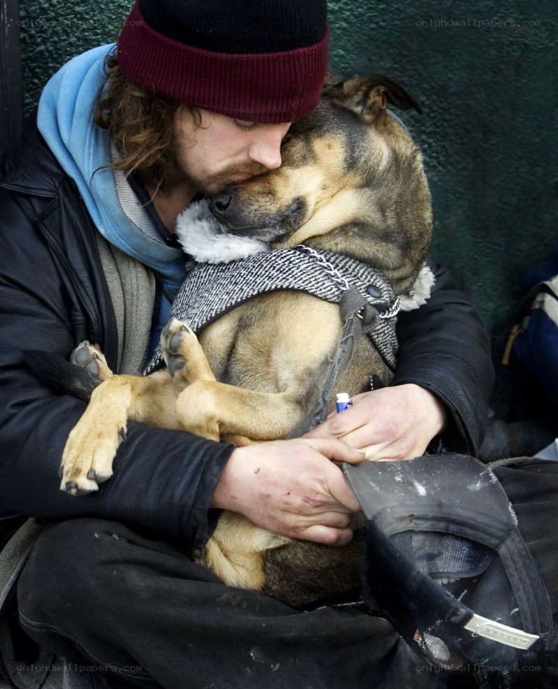 Homeless man with dog