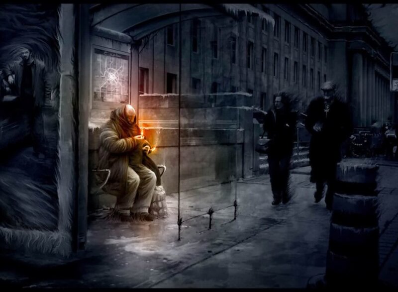 Homeless Person at Bus Stop