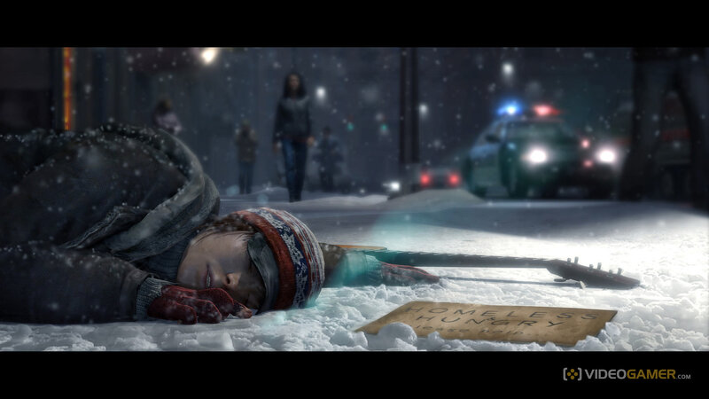 Homeless Person in Snow — White