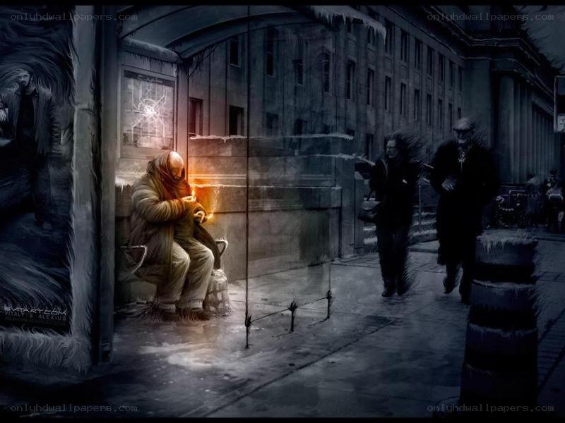 Homeless person in winter