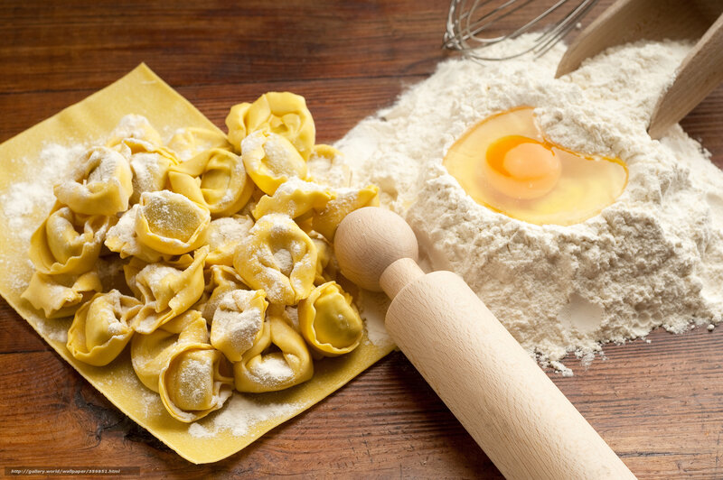 Homemade tortellini with flour and egg