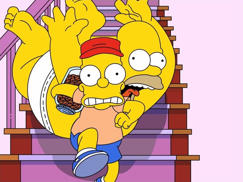 Homer and Bart falling down stairs