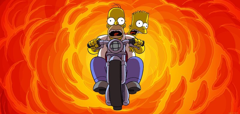 Homer and Bart on Motorcycle — Orange