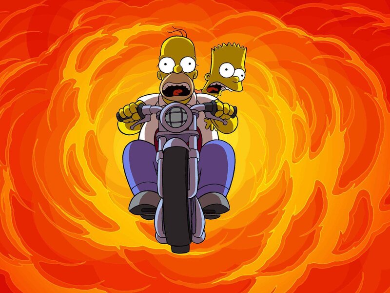 Homer and Bart on Motorcycle