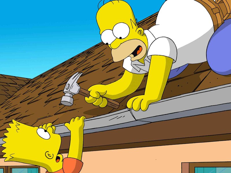 Homer and Bart on Roof