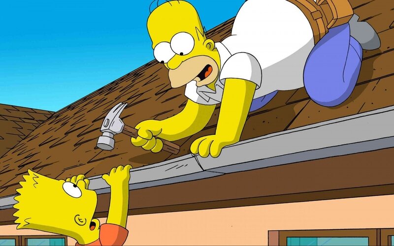 Homer and Bart on Roof — Yellow