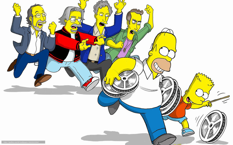 Homer and Bart running with film reels