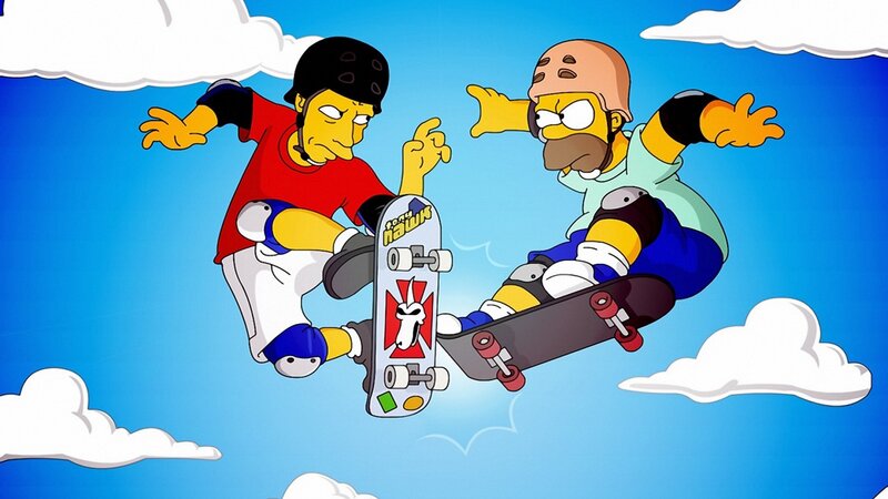 Homer and Bart Skateboarding — Blue, Dynamic, Animation
