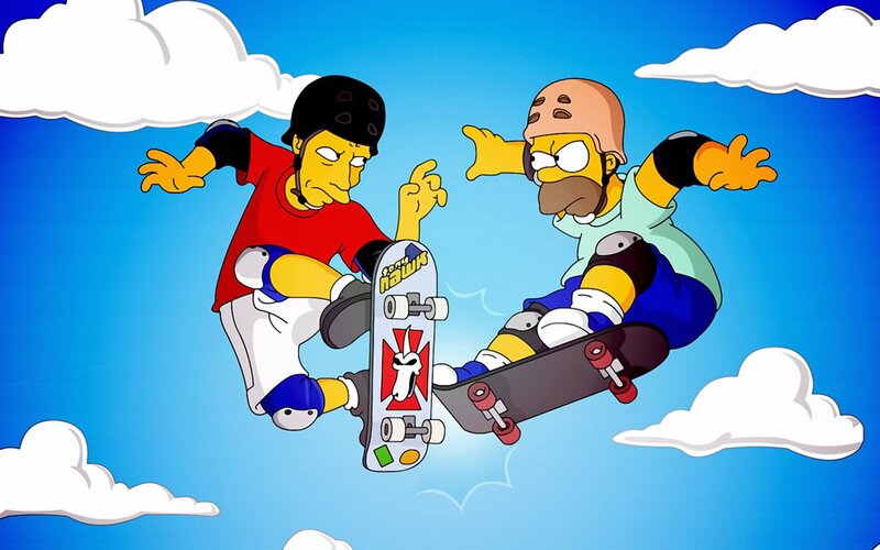 Homer and Bart Skateboarding — Blue