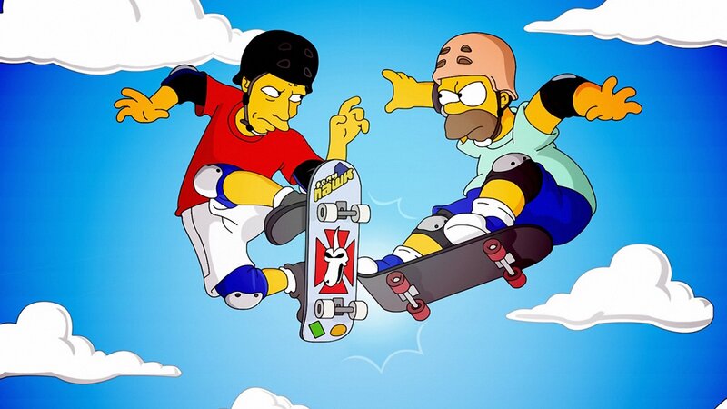 Homer and Bart skateboarding