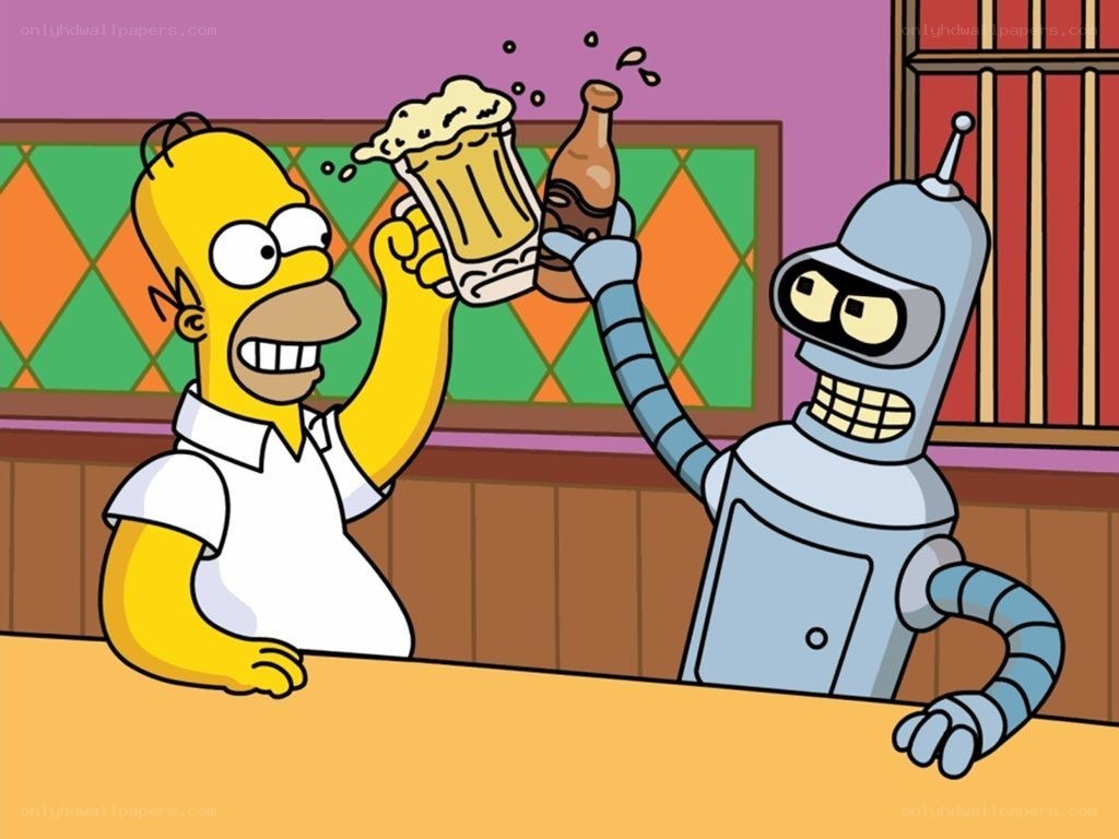 Homer and Bender toasting