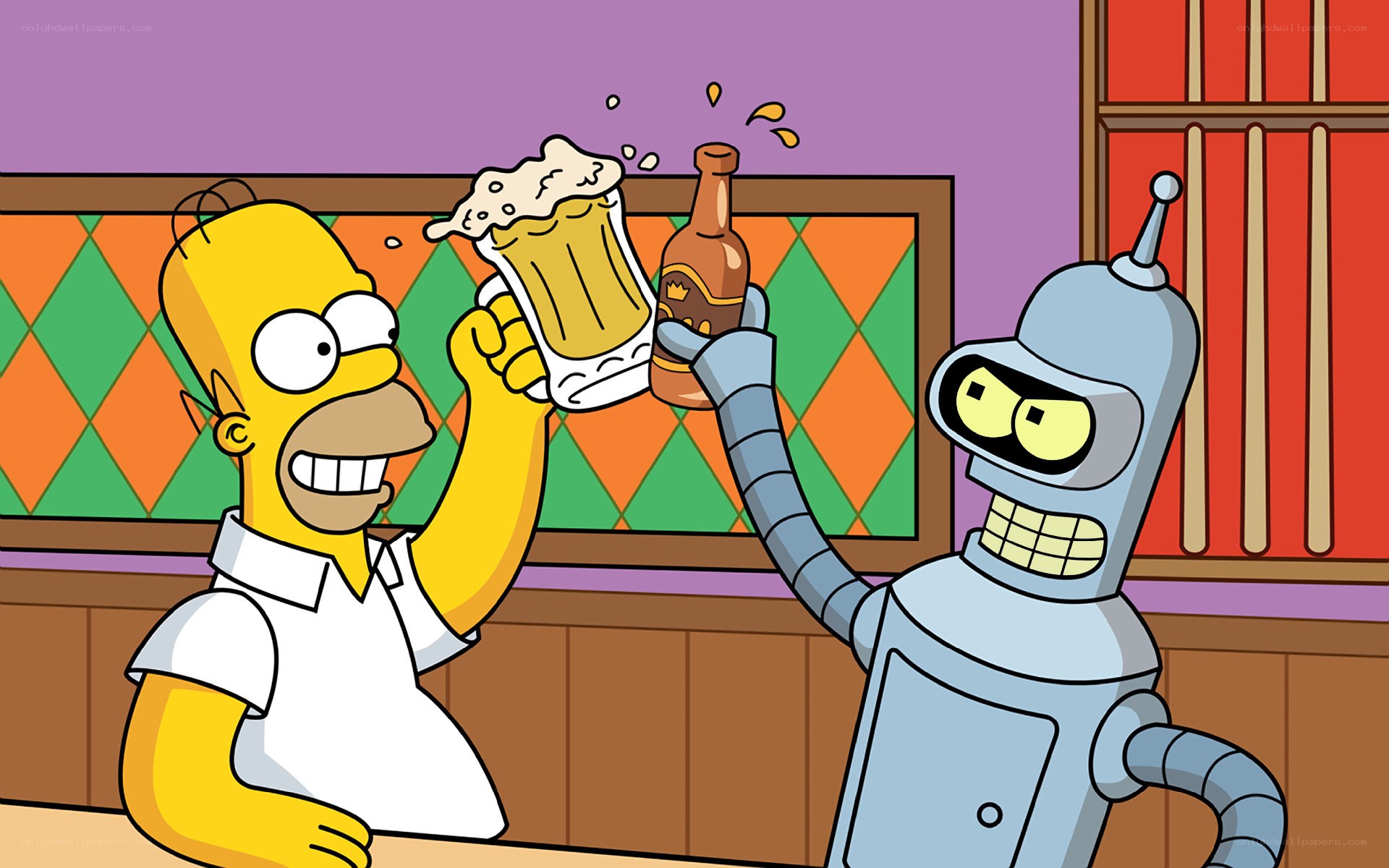 Homer and Bender toasting