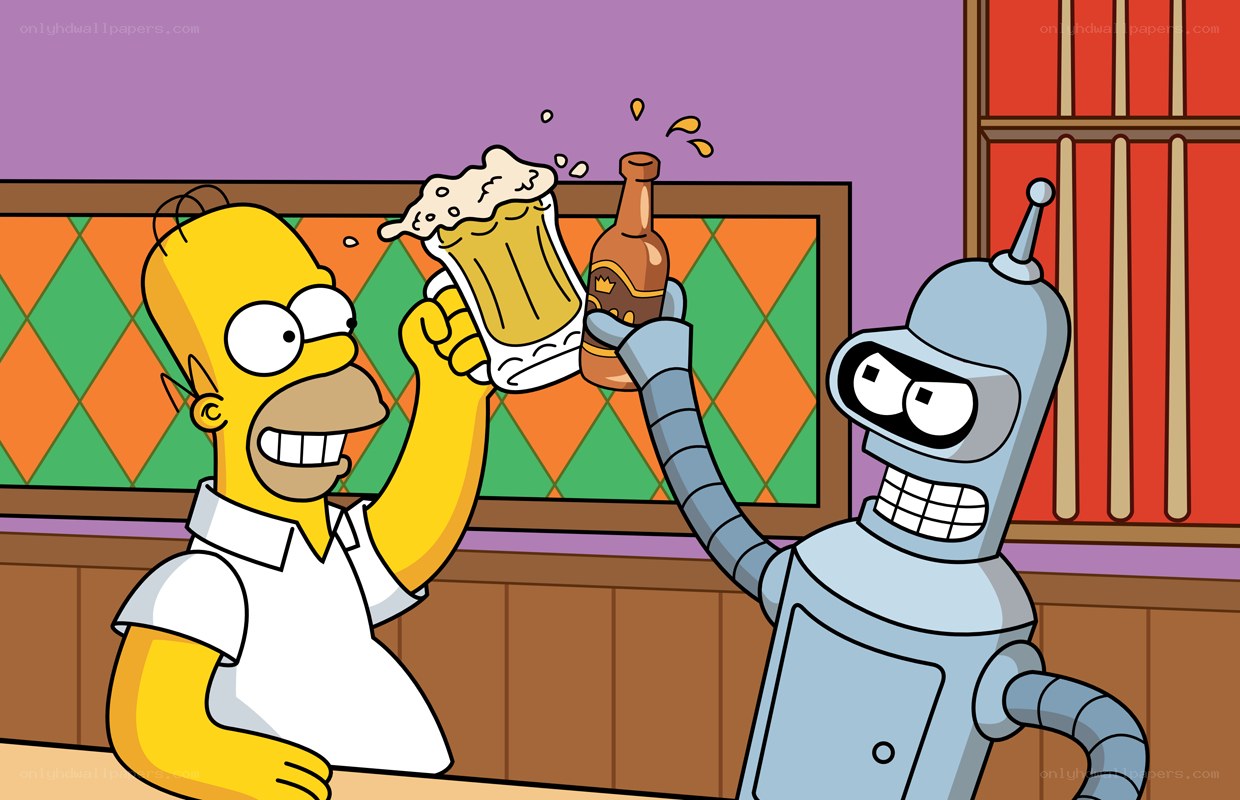 Homer and Bender toasting