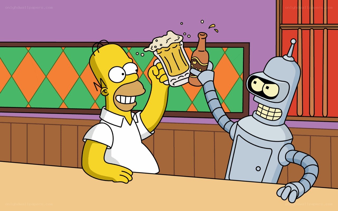 Homer and Bender toasting