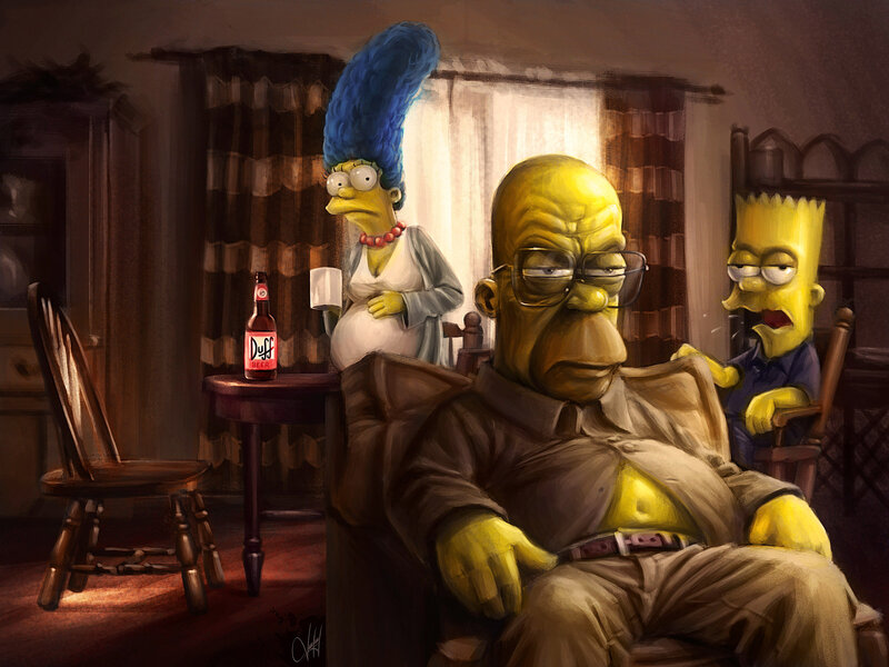 Homer and family in living room
