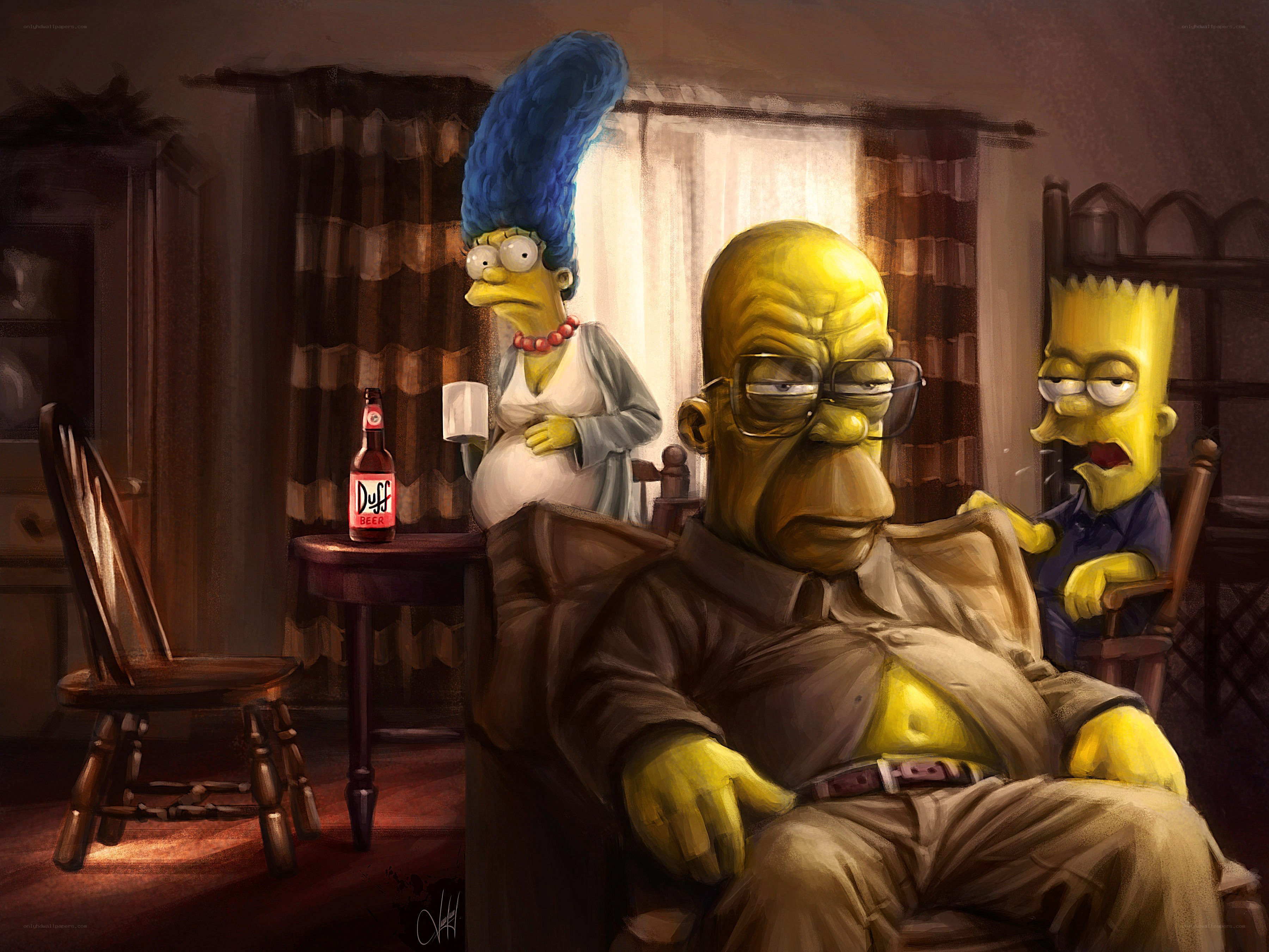 Homer and family in living room