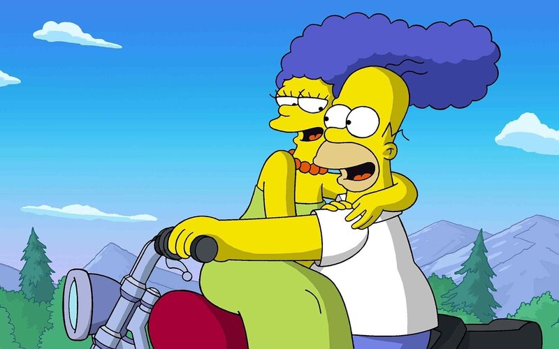 Homer and Marge on a Motorcycle — Yellow