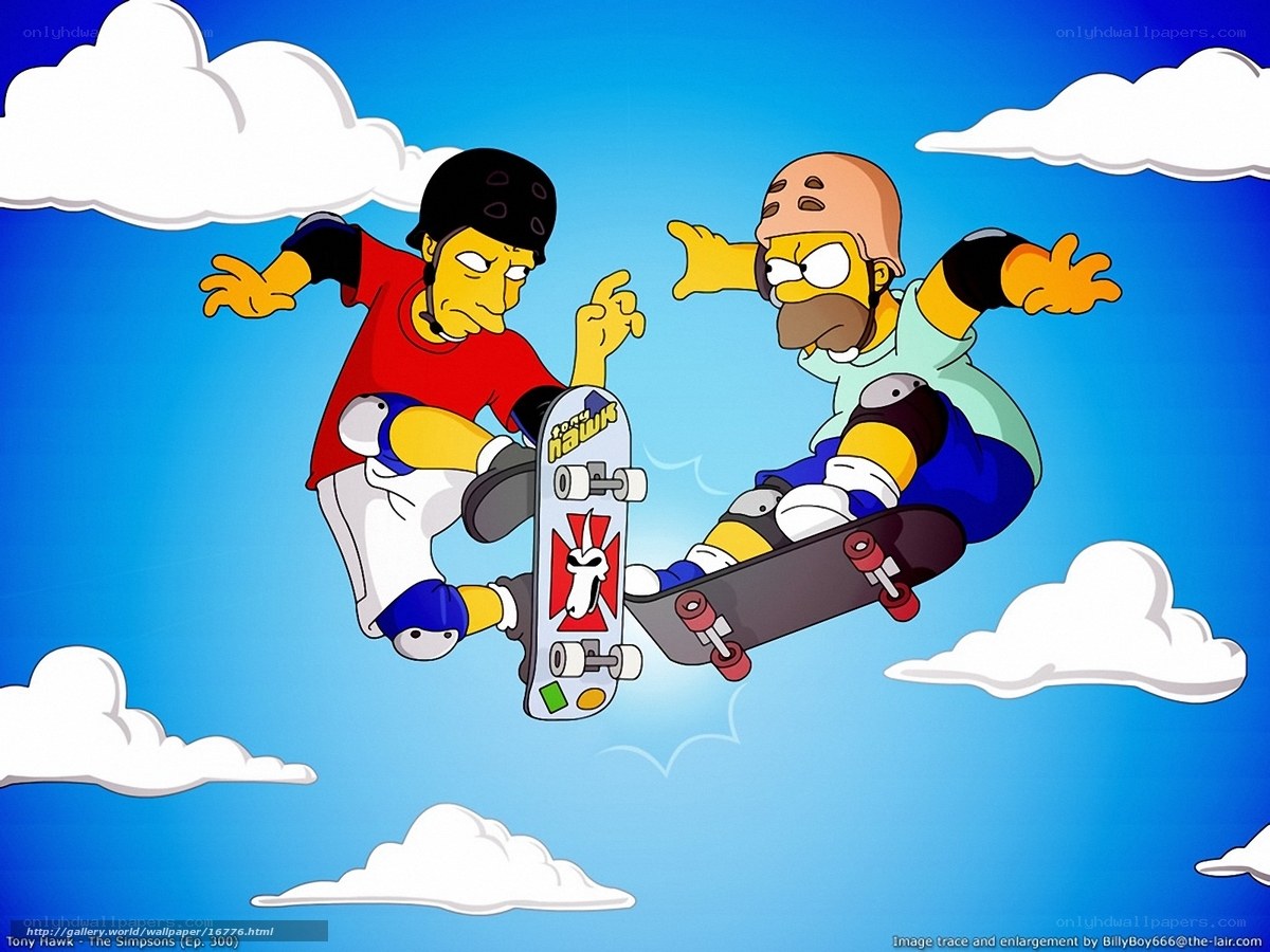 Homer and Tony Hawk skateboarding
