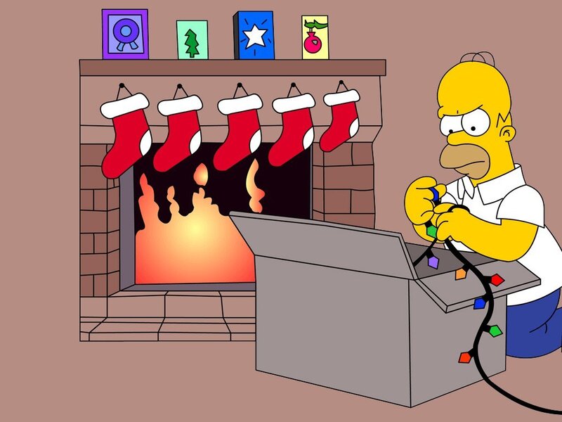 Homer decorating for Christmas
