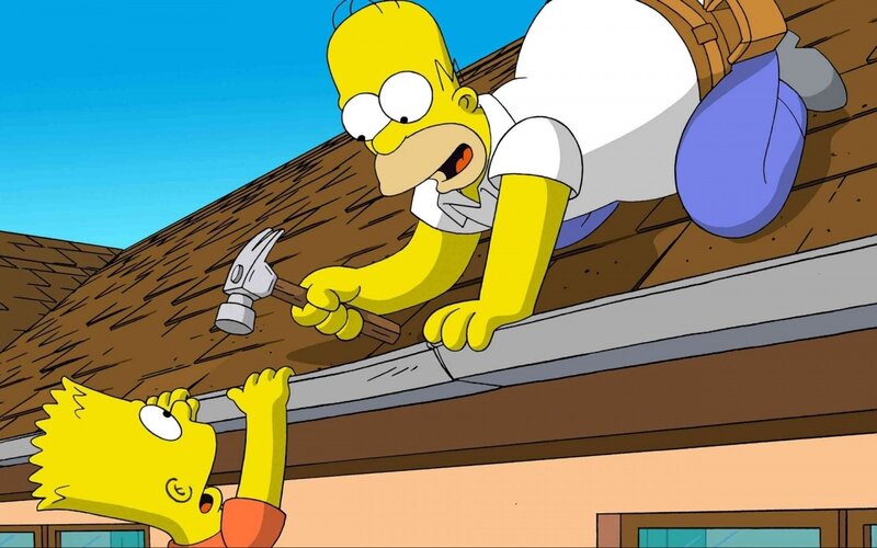 Homer fixing the roof